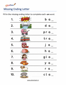Missing ending Letters -AM Word Family Activity