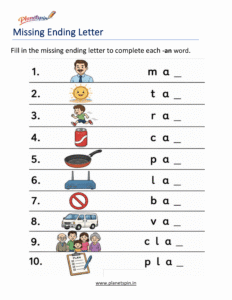 Missing ending Letters -AN Word Family Activity