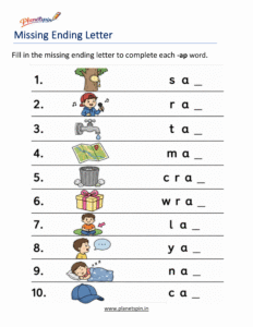 Missing ending Letters -AP Word Family Activity