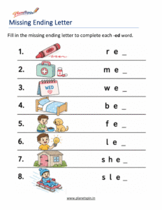 Missing ending Letters -ED Word Family Activity