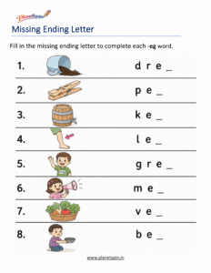 Missing ending Letters -EG Word Family Activity