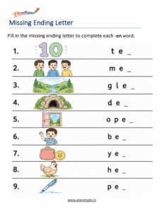 Missing ending Letters -EN Word Family Activity