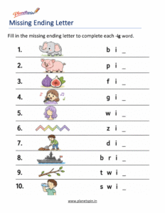 Missing ending Letters -IG Word Family Activity