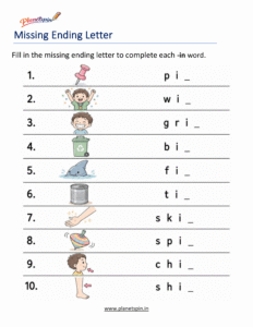 Missing ending Letters -IN Word Family Activity