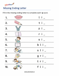Missing ending Letters -IP Word Family Activity