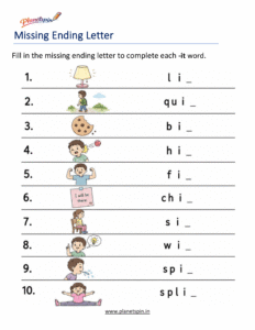 Missing ending Letters -IT Word Family Activity