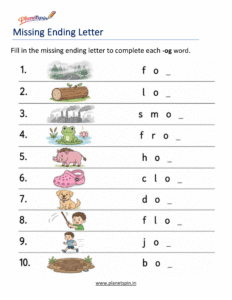 Missing ending Letters -OG Word Family Activity