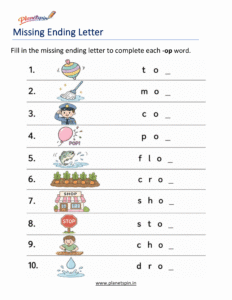 Missing ending Letters -OP Word Family Activity