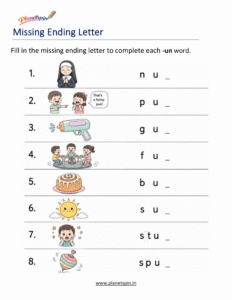 Missing ending Letters -UN Word Family Activity