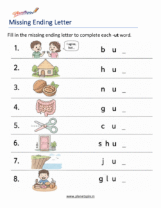 Missing ending Letters -UT Word Family Activity