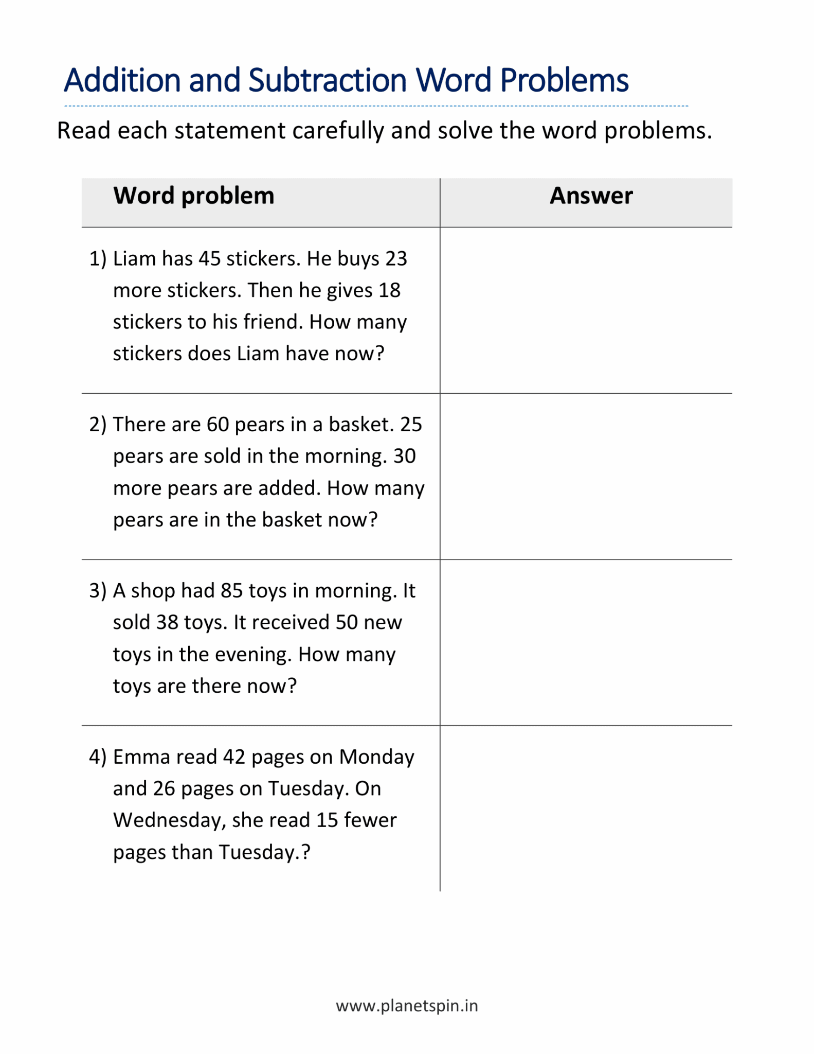 Mixed addition and subtraction word problems for Grade 2