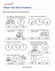 Grade 1 Mixed Time Word Problems Review Worksheet