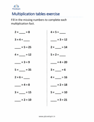 Multiplication table exercises