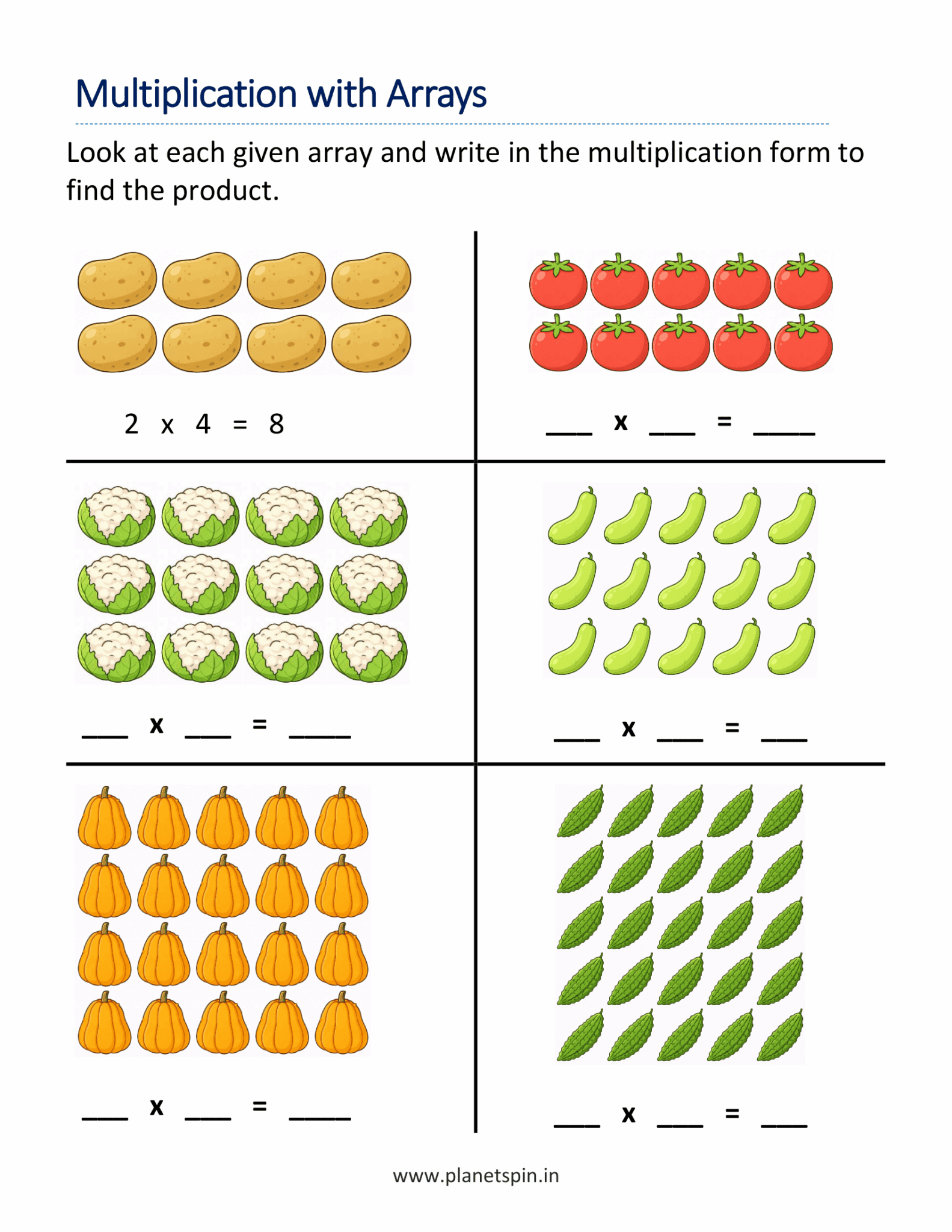 Multiplication with arrays worksheets for grade 2 | Planetspin.in
