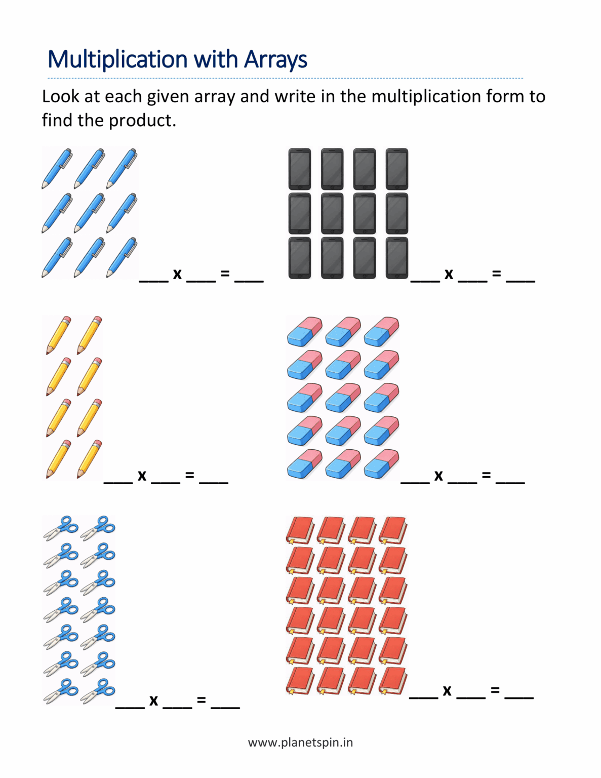 Multiplication with arrays worksheets for grade 2 | Planetspin.in