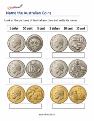 Identify Australian Coins Worksheets for Grade 1