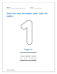 1: Count and trace the number name for one in the worksheet for kg