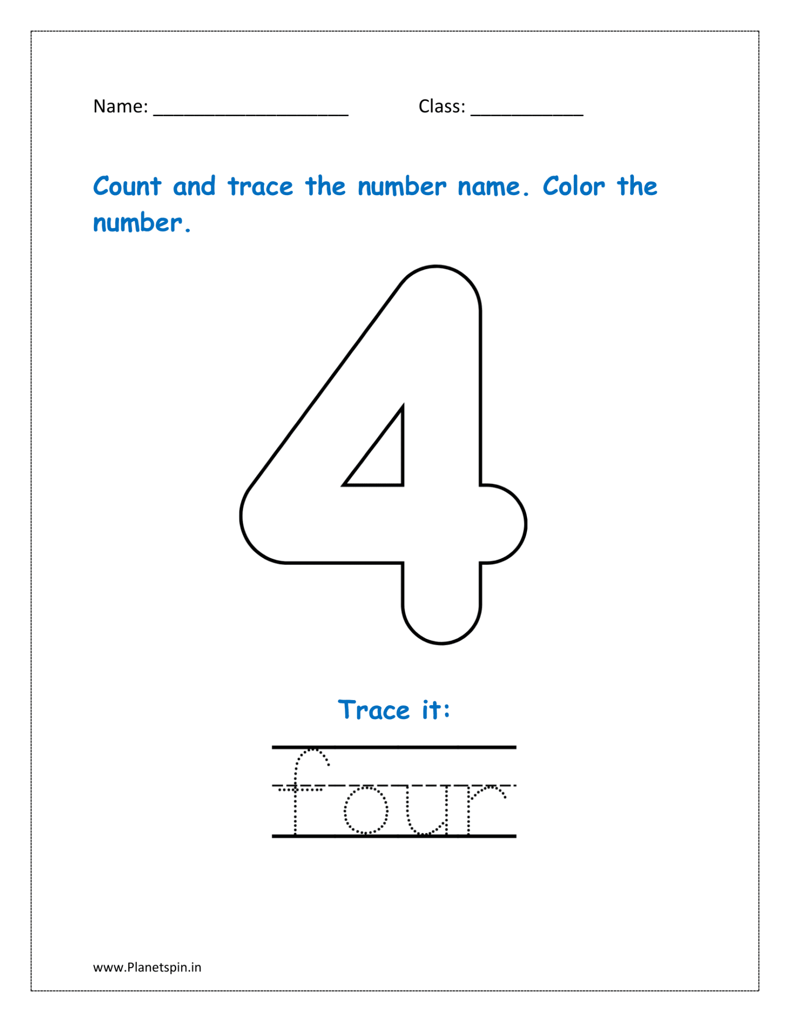 Number words worksheet for kindergarten | Planetspin.in