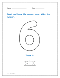 6: Count and trace the number name for six  in the worksheet for kg