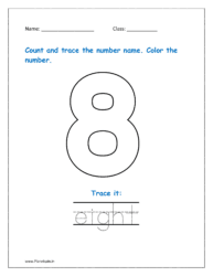 8: Count and trace the number name for eight in the worksheet for kg