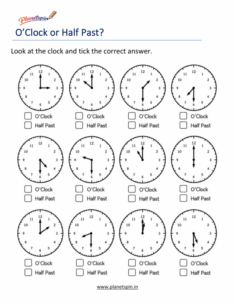 Choose the Correct Time Shown on Each Clock