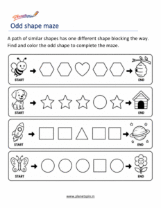 Kindergarten odd shape identification worksheet