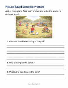 Park with Children playing at park prompts worksheets
