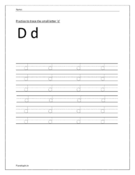 Practice to trace the small letter d in dotted lines