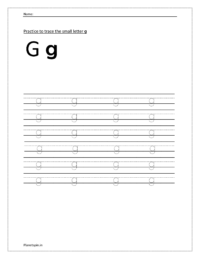Practice to trace the small letter g in dotted lines