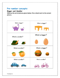 Bigger and smaller: Put a check mark to the correct picture (Worksheet on pre number concept)