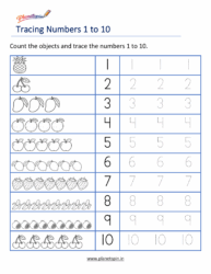 Preschool Number Tracing Worksheets 1 to 10