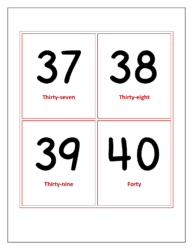 Flash cards of numbers 37 to 40
