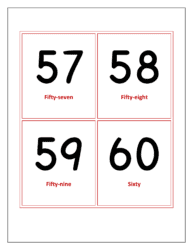 Flash cards of numbers 57 to 60