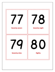 Flash cards of numbers 77 to 80