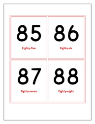 Flash cards of numbers 85 to 88