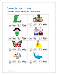 Look at the pictures and color the correct pronoun