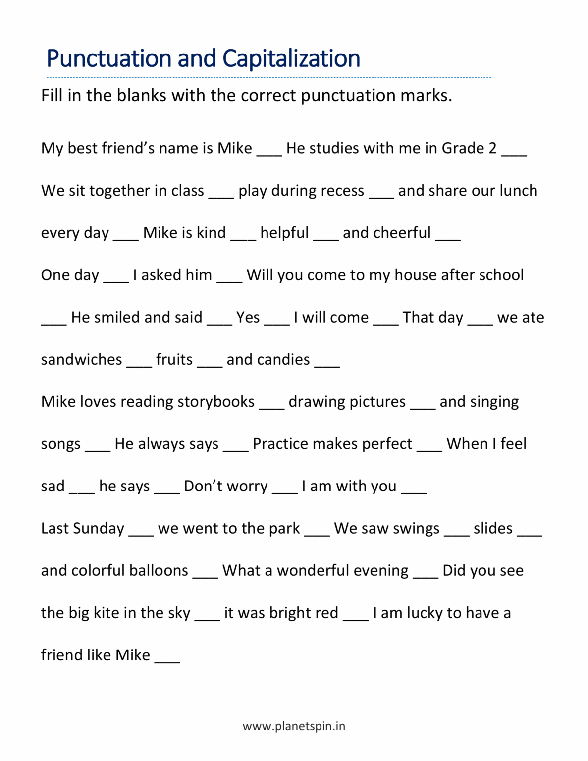 Capitalization and punctuation worksheets pdf for grade 2