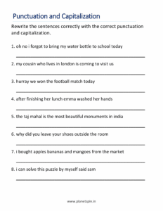 Rewrite the sentences correctly with the correct punctuation and capitalization