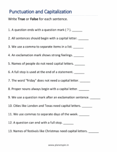 Write True or False for each sentence