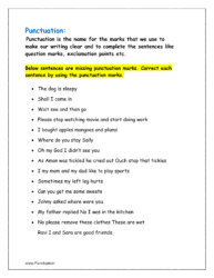 Punctuation worksheet for grade 1