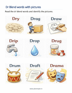 Read Dr blends words and identify the pictures