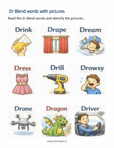 Identify the pictures and read the Dr words