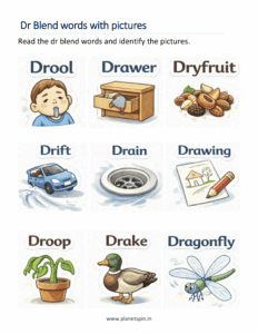 Read Dr blends words and identify the pictures