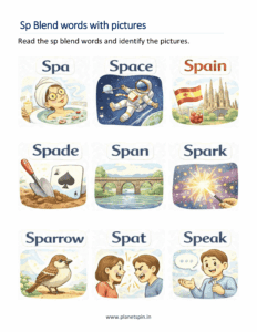 read sp blends words and identify pictures worksheet