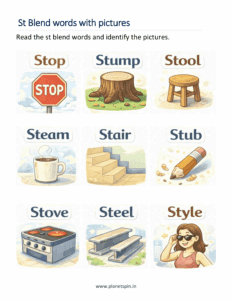 st sound words learning worksheet for beginners