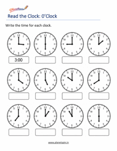 Read the clocks worksheet for grade 1