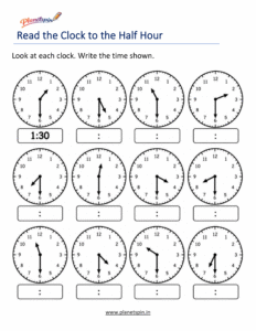 Write the Digital Time Shown on Each Half-Hour Clock