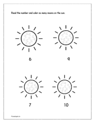 Color the mentioned number of moon drawn in the sun
