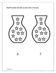 Color the mentioned number of stars drawn in the vase