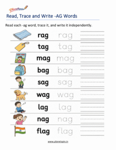 Read, Trace and Write -AG Words Worksheet